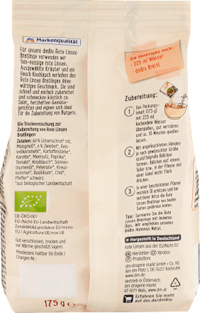 Bio vöröslencse zöldségpogácsa dmBio