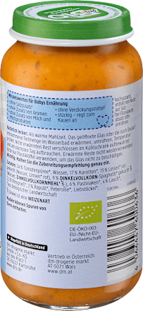 Menü Dinkelspaghetti mit Linsenbolognese, ab dem 12.Monat  dmBio