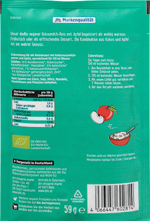 Mešanica za pripravo veganskega mlečnega riža s kokosom mlekom in jabolkom dmBio