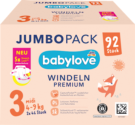 Plienky Premium - veľ. 3 midi (4-9 kg) Jumbo Pack babylove