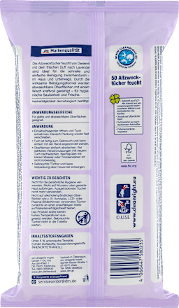 Feuchte Allzwecktücher Lavendel  Denkmit
