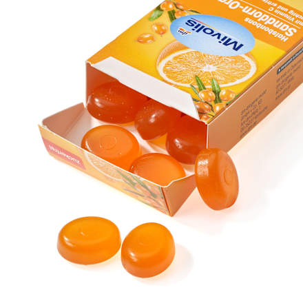 Halsbonbons Sanddorn-Orange zuckerfrei Mivolis