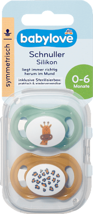 Schnuller Silikon symmetrisch, ocker/mint, 0-6 Monate babylove