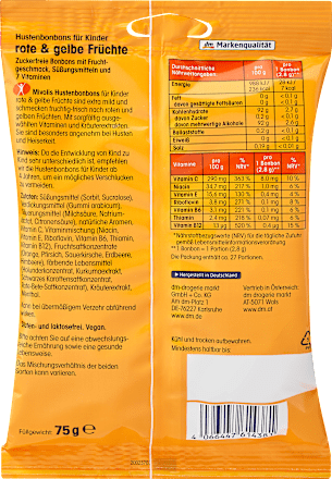 Dječji bomboni bez šećera sa 7 vitamina od 4+ god. Mivolis