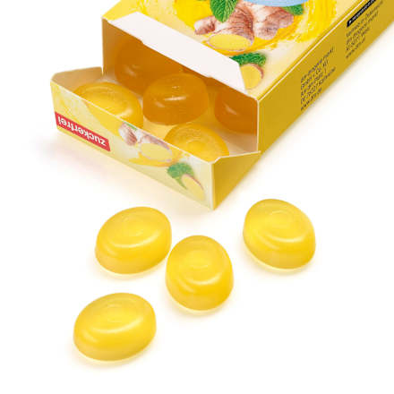 Bonboni z okusom melise in ingverja brez sladkorja, s sladili in vitaminom C Mivolis