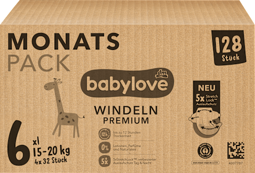 PREMIUM pelene, xl veličina 6 (15-20 kg) - mesečno pakovanje, 4x32kom babylove