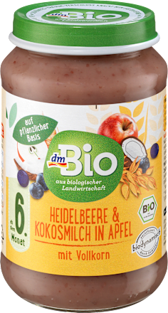 Frucht & Getreide Heidelbeere, Kokosmilch in Apfel mit Vollkorn, ab dem 6.Monat  dmBio