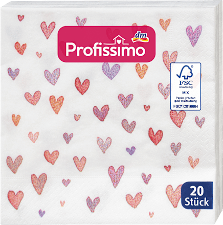 Servietten "Lovely Hearts" (33x33 cm) Profissimo