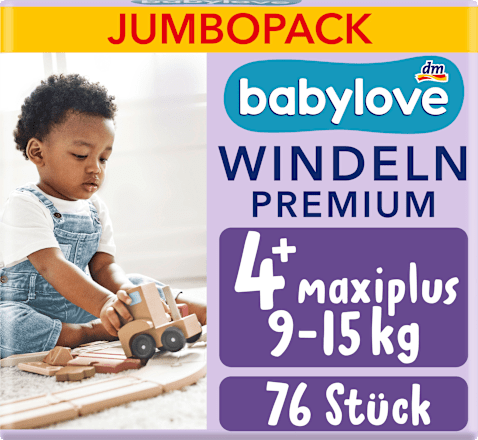 Windeln Premium Gr. 4+ Maxiplus (9-15 kg), Jumbo Pack babylove