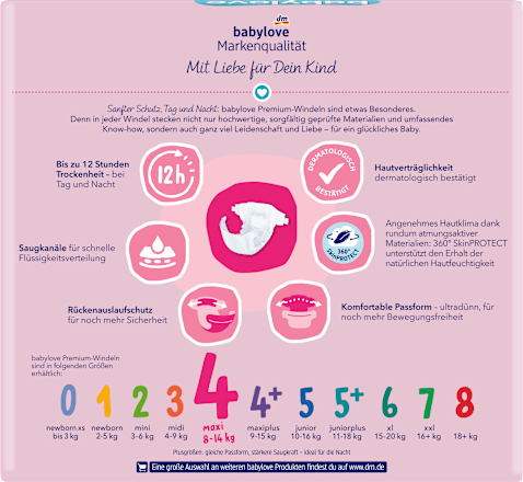 Windeln Premium Gr. 4 Maxi (8-14 kg), Jumbo Pack babylove