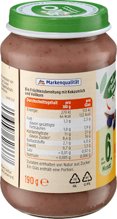 Frucht & Getreide Heidelbeere, Kokosmilch in Apfel mit Vollkorn, ab dem 6.Monat  dmBio