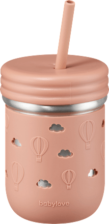 Trinkhalmbecher aus Edelstahl mit Silikon, rosa, 250 ml babylove
