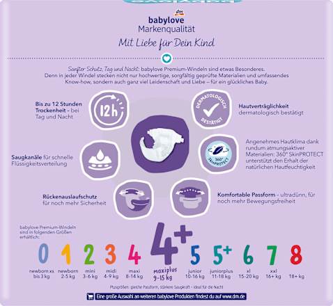 Windeln Premium Gr. 4+ Maxiplus (9-15 kg), Jumbo Pack babylove