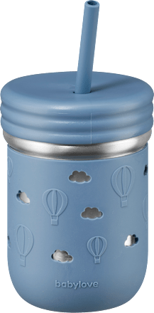 Trinkhalmbecher aus Edelstahl mit Silikon blau, 250 ml babylove