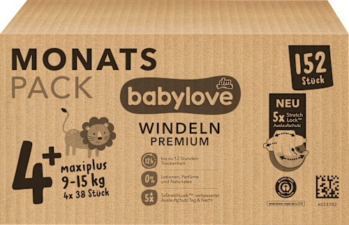 Plienky Premium - veľ. 4+ maxiplus (9-15 kg) Monats Pack babylove