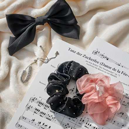 Scrunchies Tüll & Satinoptik rosa, schwarz ebelin