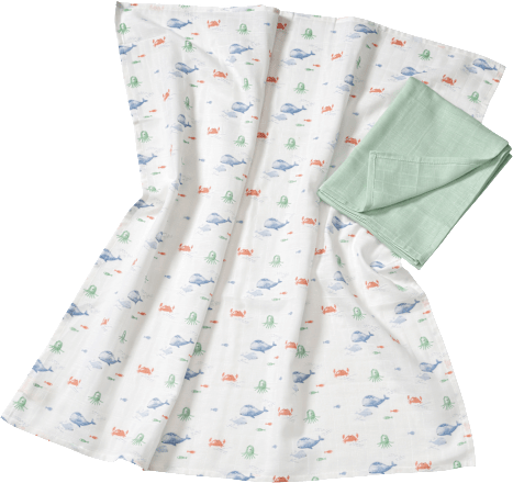 Mulltücher mit Unterwasserwelt-Muster, ca. 80 x 80 cm ALANA