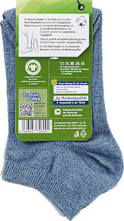 Sneakersocken mit Bio-Baumwolle blau + grau Gr. 35-38 Fascino