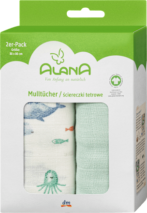 Mulltücher mit Unterwasserwelt-Muster, ca. 80 x 80 cm ALANA