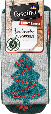 ABS Socken XMAS mit Christbaum-Motiv grau & grün Gr. 35-38 Fascino