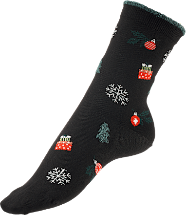 Socken XMAS mit Weihnachts-Muster schwarz Gr. 39-42 Fascino