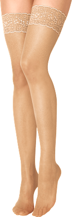 Halterlose Strümpfe mit Spitzenband honey Gr. 46/48, 15 DEN Fascino