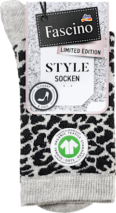 Socken mit Leo-Muster & Bio-Baumwolle grau & schwarz Gr. 39-42 Fascino