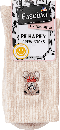 Crew Socken mit Teddy-Stickerei beige Gr. 39-42 Fascino