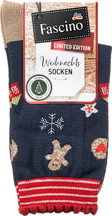 Socken XMAS mit Weihnachts-Muster blau Gr. 35-38 Fascino