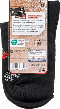 Socken XMAS mit Weihnachts-Muster schwarz Gr. 39-42 Fascino