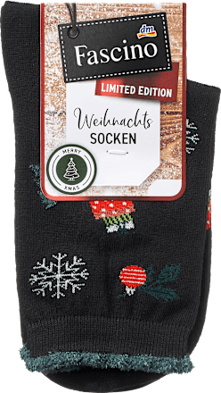 Socken XMAS mit Weihnachts-Muster schwarz Gr. 39-42 Fascino