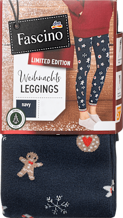 Leggings XMAS mit Weihnachts-Muster blau Gr. 42/44 Fascino