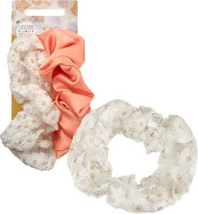 Scrunchies Spitze, weiß/koralle Langhaarmädchen