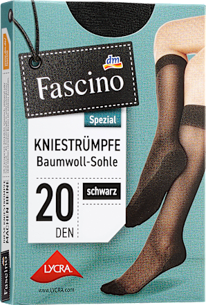 Kniestrümpfe mit Baumwoll-Sohle schwarz Gr. 35-38, 20 DEN Fascino