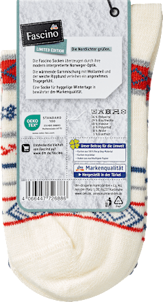 Socken mit Norweger-Muster weiß & blau & rot Gr. 35-38 Fascino