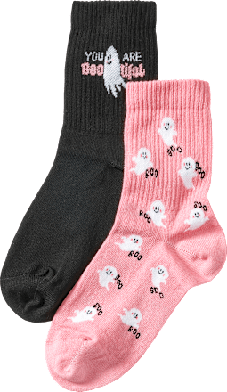 Crew Socken mit Geister-Motiv rosa + schwarz Gr. 39-42 Fascino