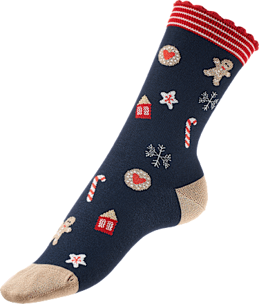 Socken XMAS mit Weihnachts-Muster blau Gr. 35-38 Fascino
