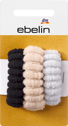 Haargummis gerippt schwarz, beige & grau ebelin