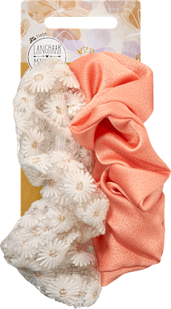 Scrunchies Spitze, weiß/koralle Langhaarmädchen