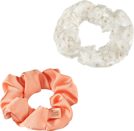 Scrunchies Spitze, weiß/koralle Langhaarmädchen