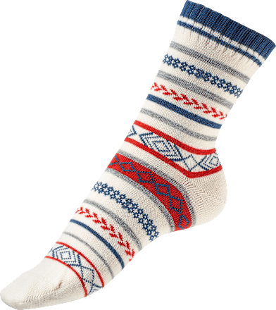 Socken mit Norweger-Muster weiß & blau & rot Gr. 35-38 Fascino