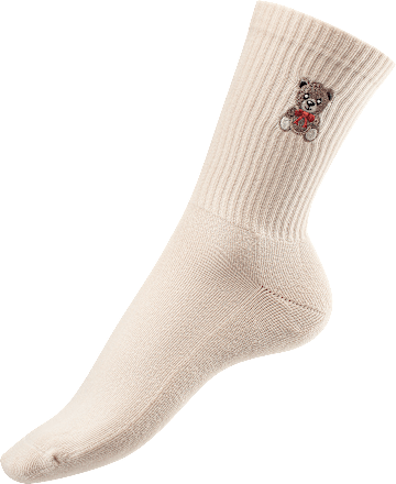 Crew Socken mit Teddy-Stickerei beige Gr. 39-42 Fascino