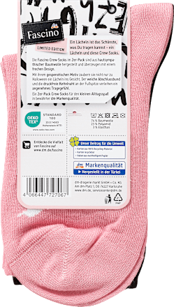 Crew Socken mit Geister-Motiv rosa + schwarz Gr. 39-42 Fascino