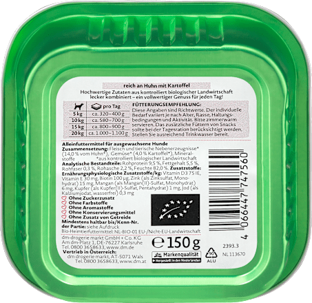 Hrană umedă pentru câini bogată în pui cu cartofi Dein Bestes