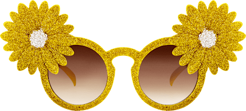 Karnevalska očala s pritrjenimi cvetovi na okvirju sundance