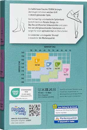 Halterlose Strümpfe mit Spitzenband honey Gr. 38/40, 15 DEN Fascino