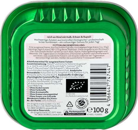 Nassfutter Katze Bio Rind, Kalb & Erbsen Dein Bestes