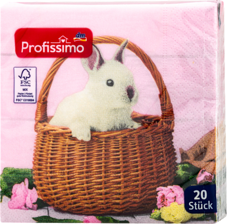 Serviete z motivom zajčka v košari, 25 x 25 cm Profissimo