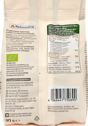 Schokolierte Apfelringe, Vollmilch dmBio
