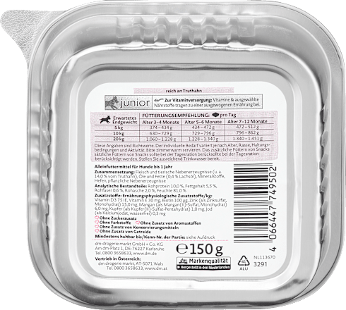 Nassfutter Hund Welpen reich an Truthahn, Junior Dein Bestes